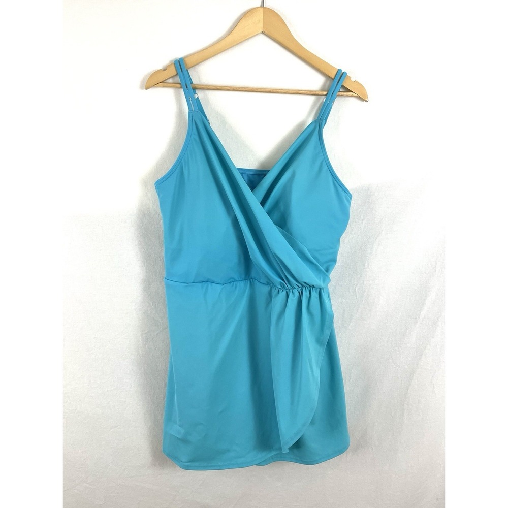 Lands End Swim Dress XL Tulip Wrap Blue 18